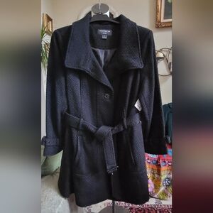 Liz Claiborne Black Textured Trench Coat
